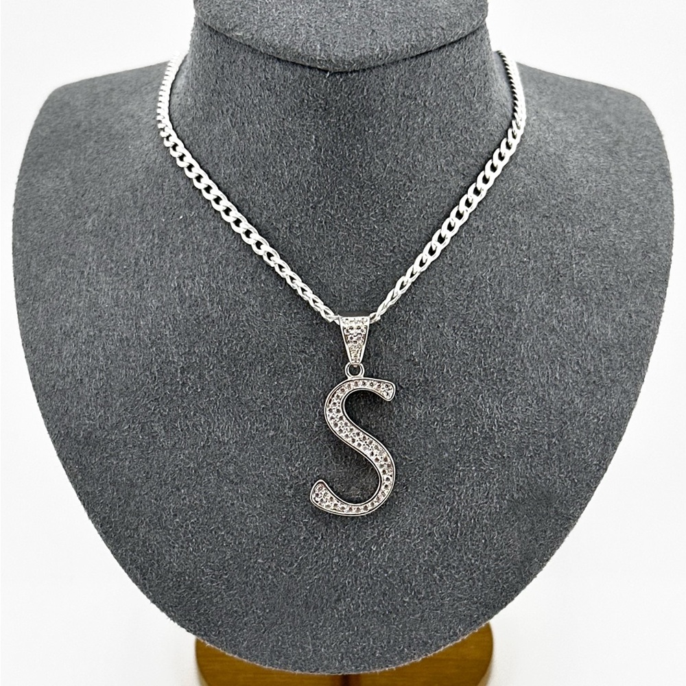 925 Solid Sterling Silver "S" Letter Pendant Necklace